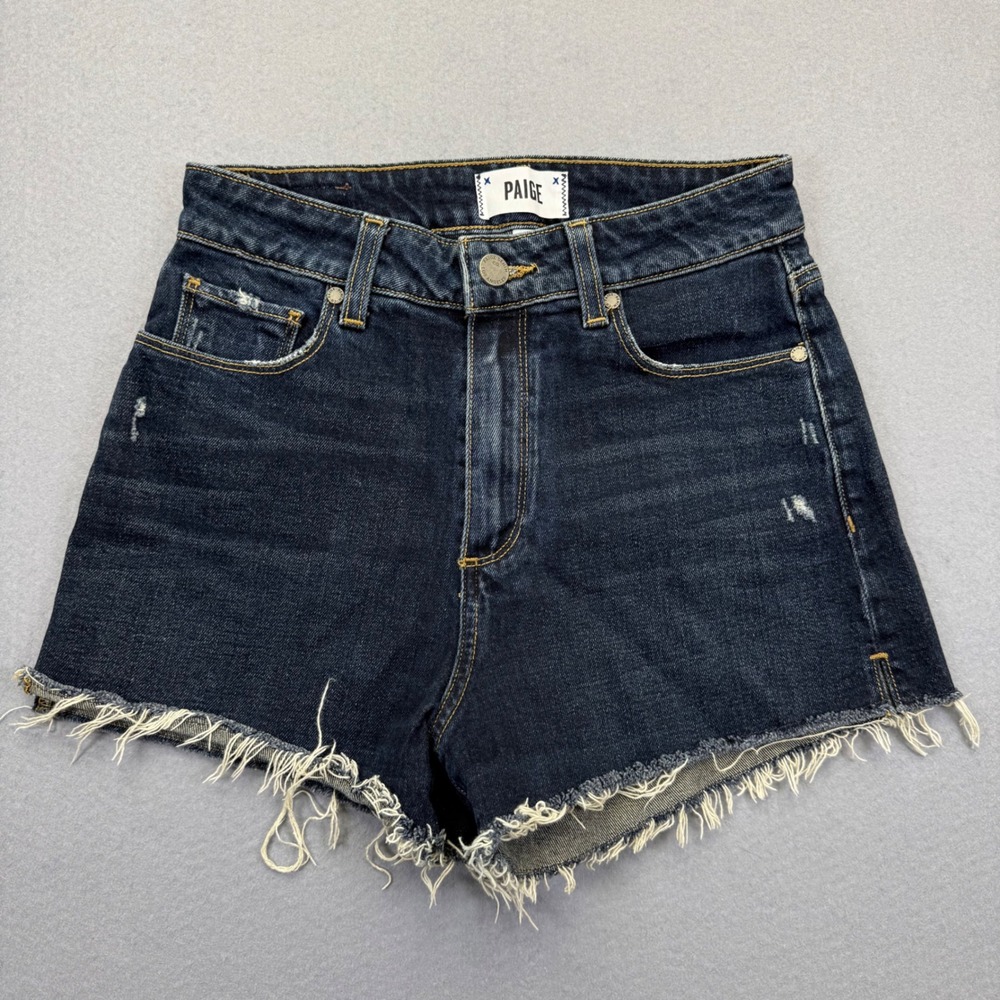 PAIGE Black Distressed High-Rise Denim Jean Shorts